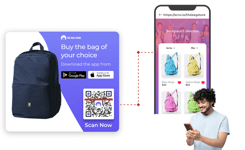 A man reviewing QR code scan metrics with graphs showing location, time, and engagement data, showcasing QR code analytics.