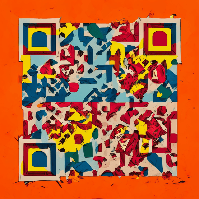 Example of an AI QR code with a Pop Art-inspired fast food menu, vibrant colors, and cartoonish illustrations of burgers.