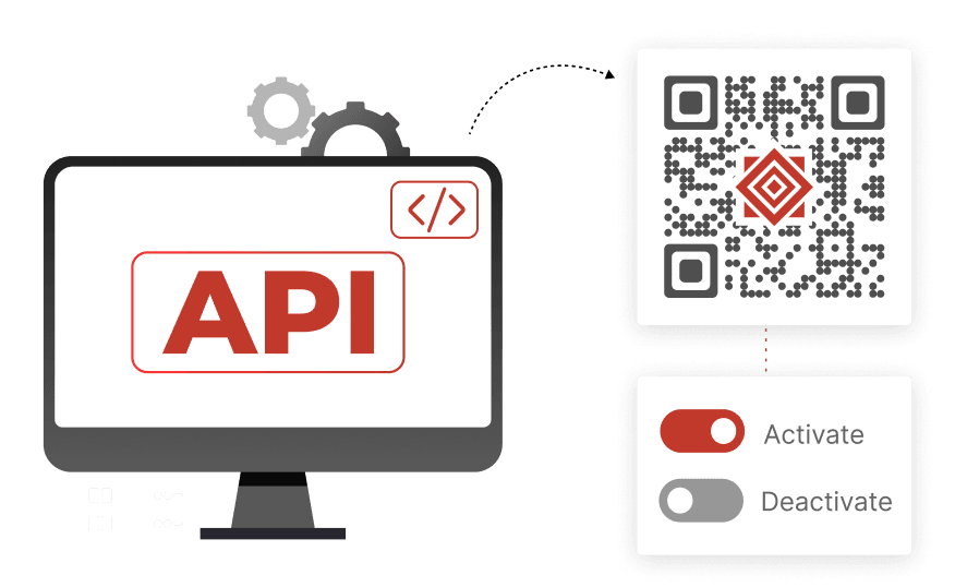 Computer screen showing QR Code API with options to activate or deactivate QR Codes programmatically for flexible management