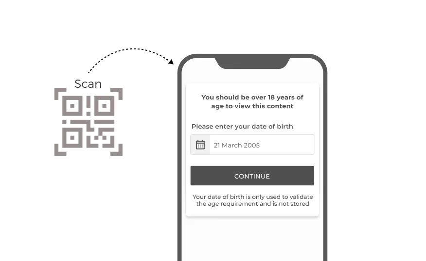 User entering date of birth after scanning an Image QR Code