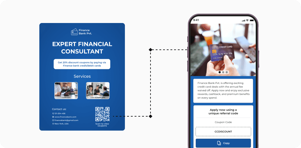 Customer scanning a QR Code on the promotion material of a bank to access special offers