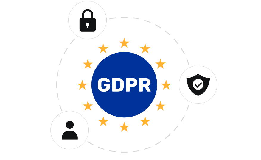 GDPR badge representing top data security and compliance with GDPR and more, with Scanova's enterprise QR code generator.