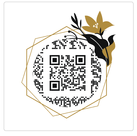 Example of a decorative frame having a floral motif and geometric golden frame made with Scanova's QR frame feature.