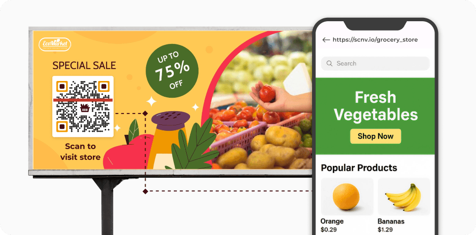 Customer scanning the QR Code on a billboard to connect with the brand on social media channels