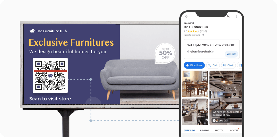 Potential customer scanning a Google Maps QR Code on a billboard to know the store location