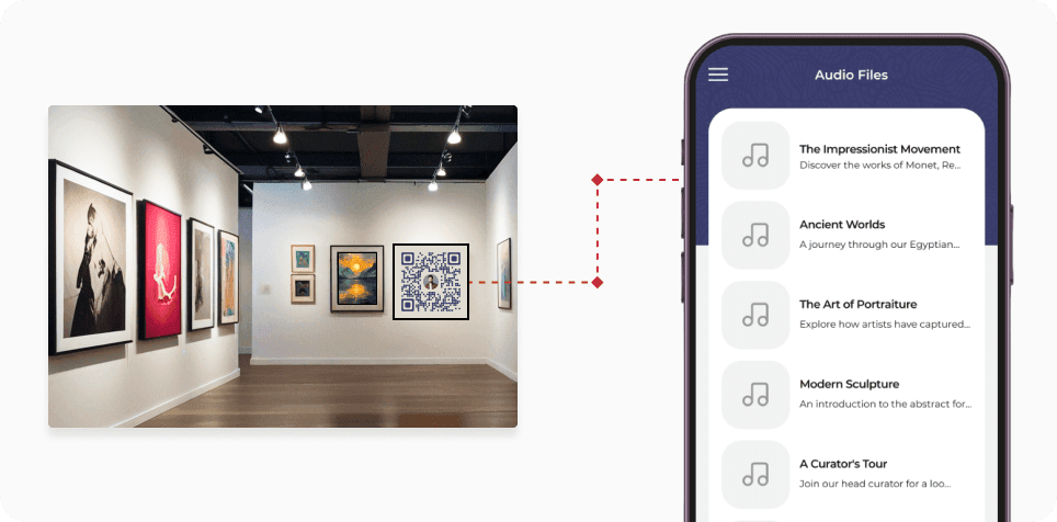 Audio QR Code in a museum to provide additional information about the exhibits