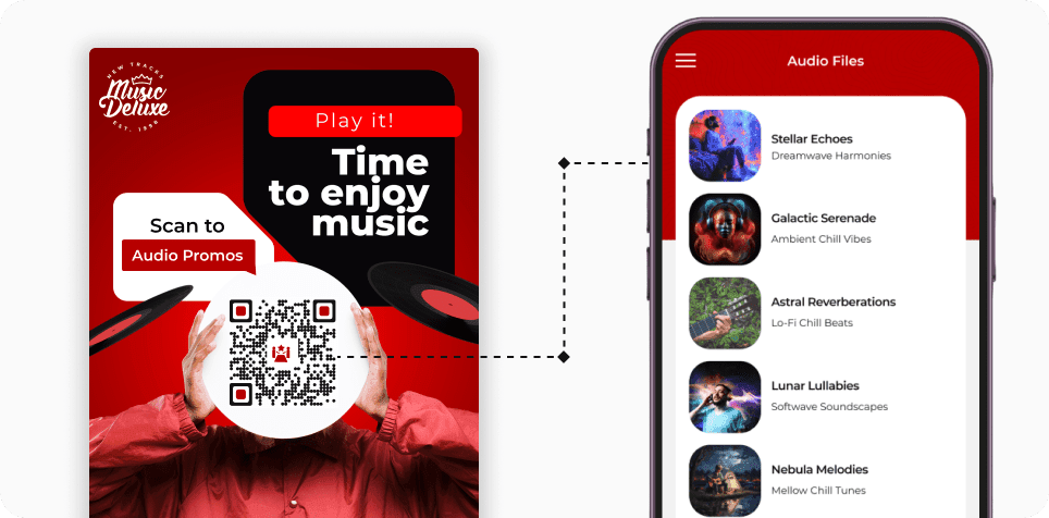 Audio QR Codes printed on the promotional material of an event