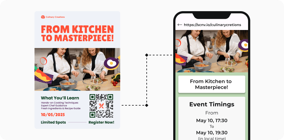 Restaurant promoting a special event via customized Restaurant QR Codes