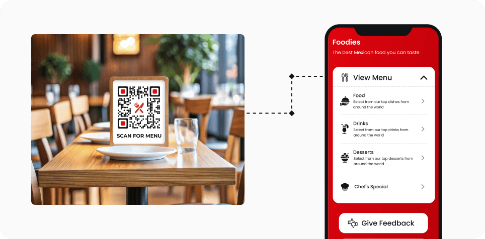 Guest scanning a Menu QR Code at a restaurant to access the menu