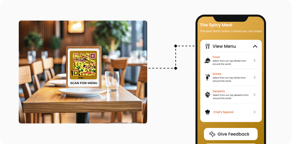 Restaurant using a customized AI-generated QR Code to share menu with guests