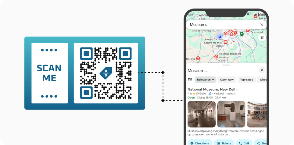 ourist scanning a Location QR Codes to know more about nearby spots to explore