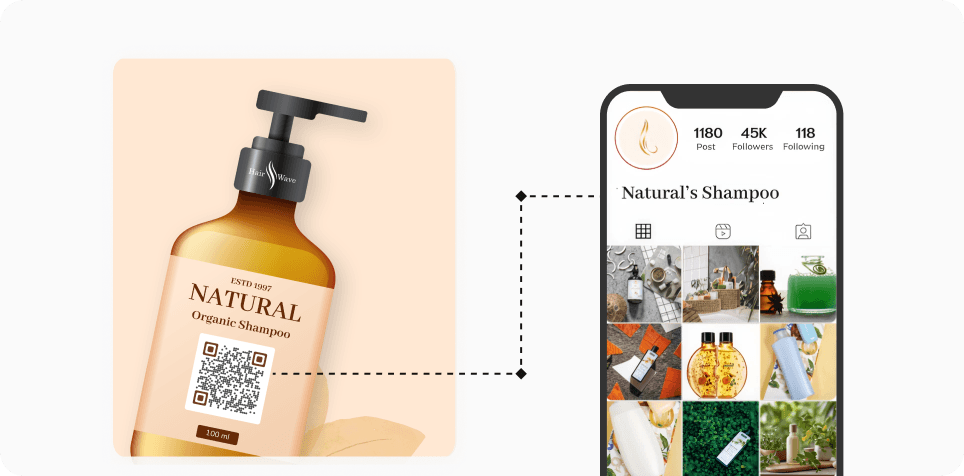 Customer scanning a QR Code on the product packaging to follow the brand on social media platforms