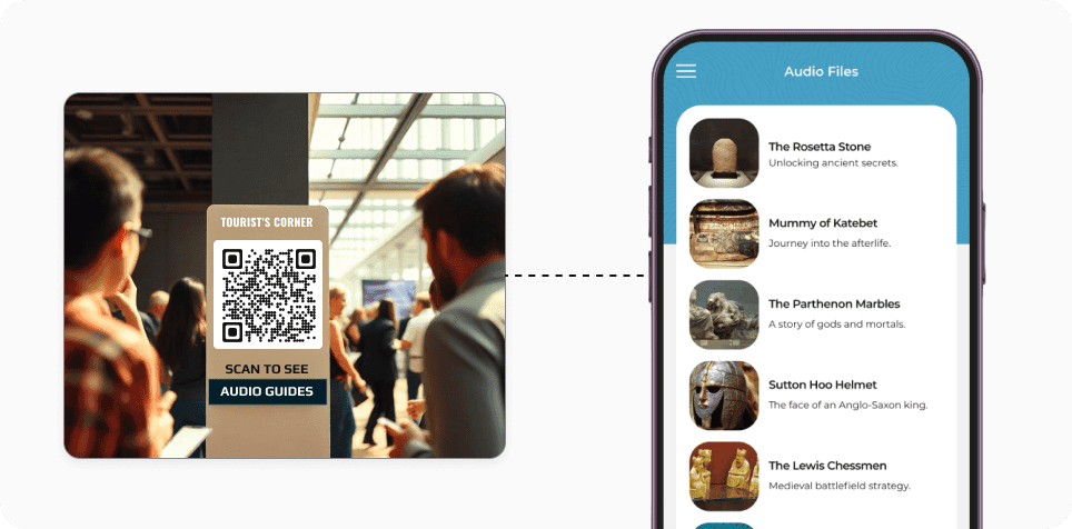 Tourists scanning an Audio QR Code to know more about a monument via audio guides