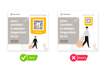 La comparaison des affiches montrant des codes QR plus importants avec des trames proportionnelles améliore la visibilité et attire l'attention.