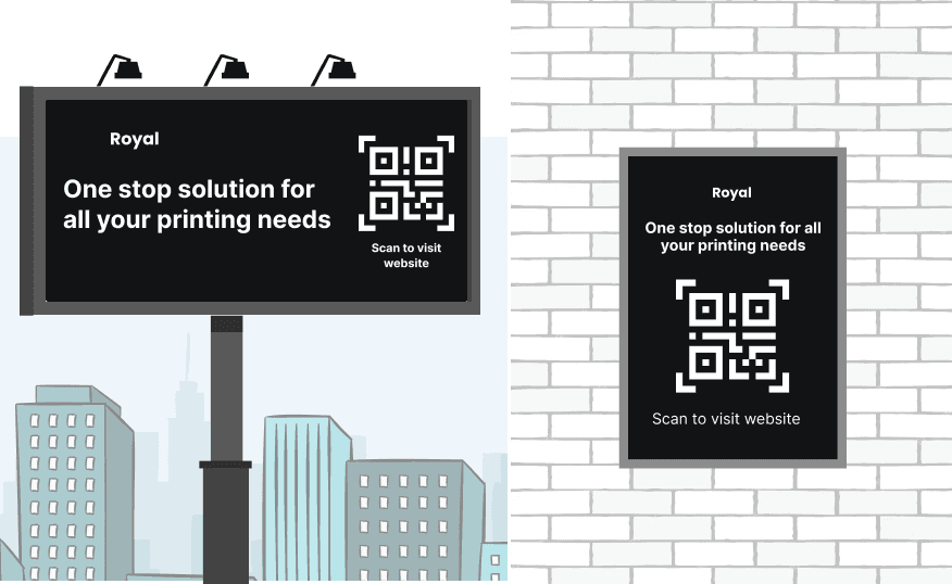A Billboard and poster with the same text and QR, ensuring high-resolution & scannability regardless of QR size with Scanova