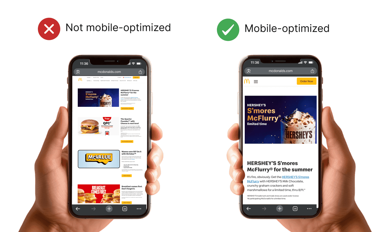 A mobile-optimized, user-friendly landing page vs an un-optimized page