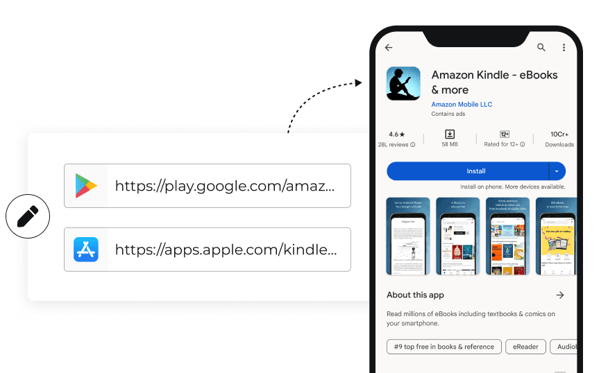 User editing the Google Play and App Store links