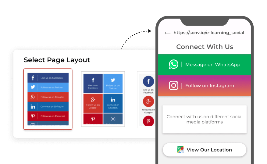 User selecting a page layout and creating a customized landing page