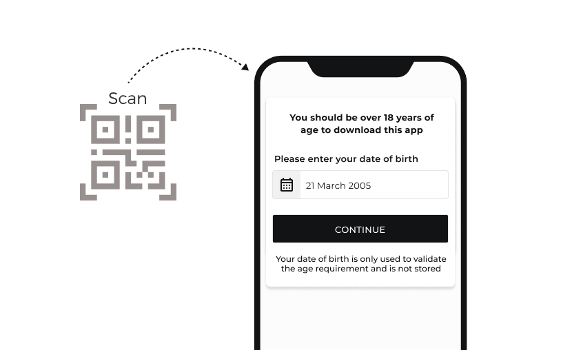 Customer being asked to enter their date of birth after scanning the Deep Link QR Code