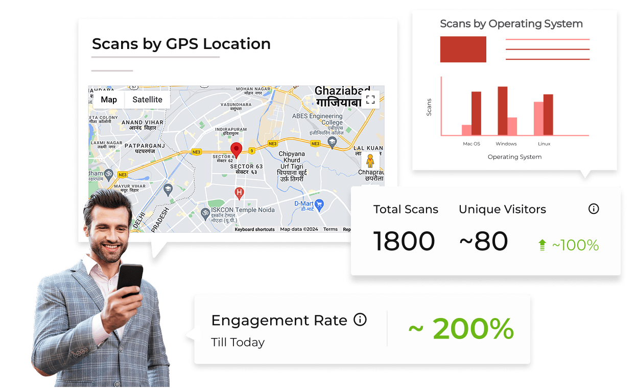 Person customizing a digital business card on a smartphone, adding social media links for better engagement via a QR code.