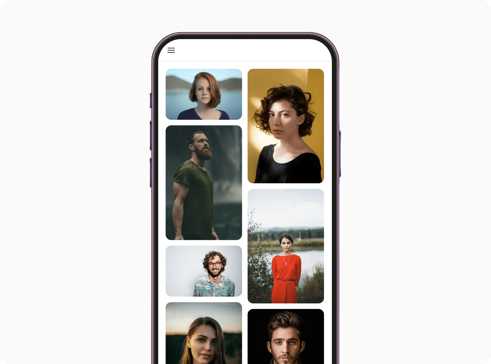 Smartphone displaying a photo gallery, scanning the QR code opens images or a gallery for easy access to QR code content.