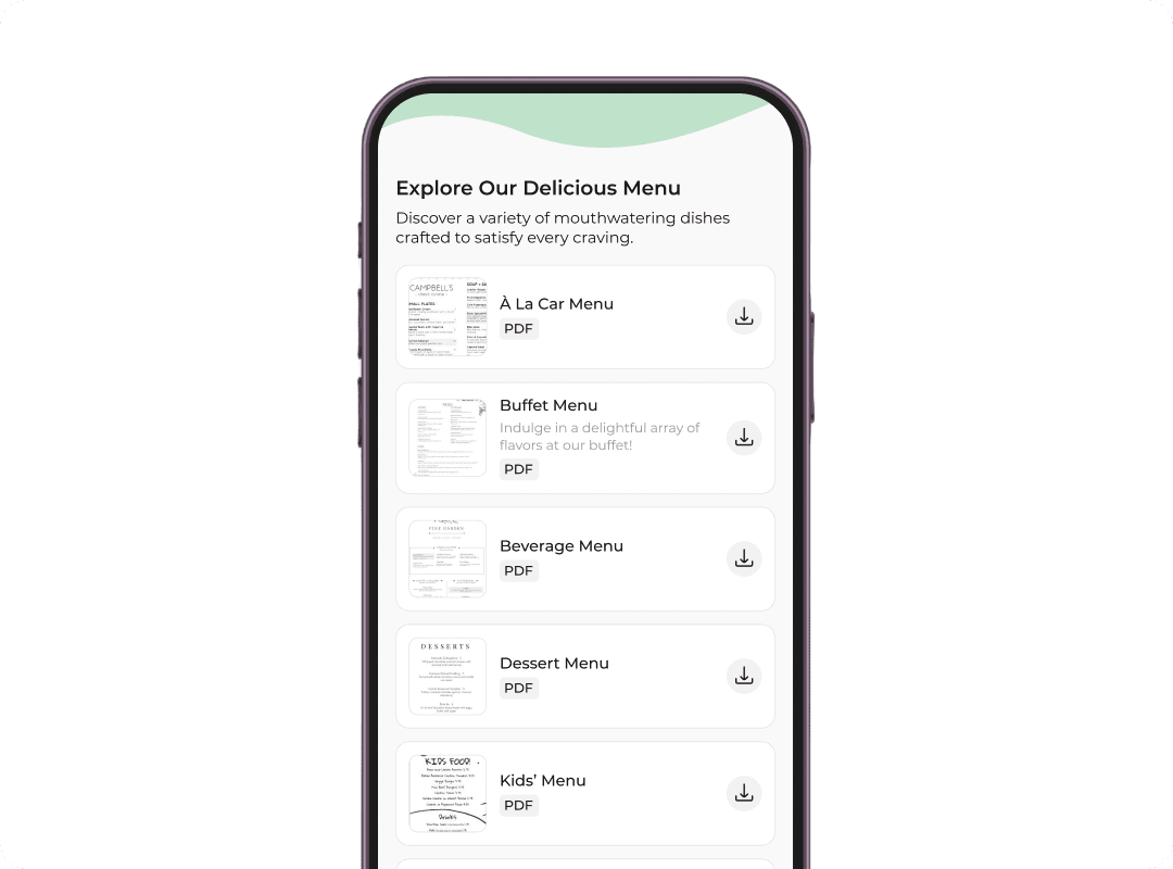 Smartphone affichant le menu des restaurants en scannant le code QR du document car il ouvre un document pour l'intégration multimédia.