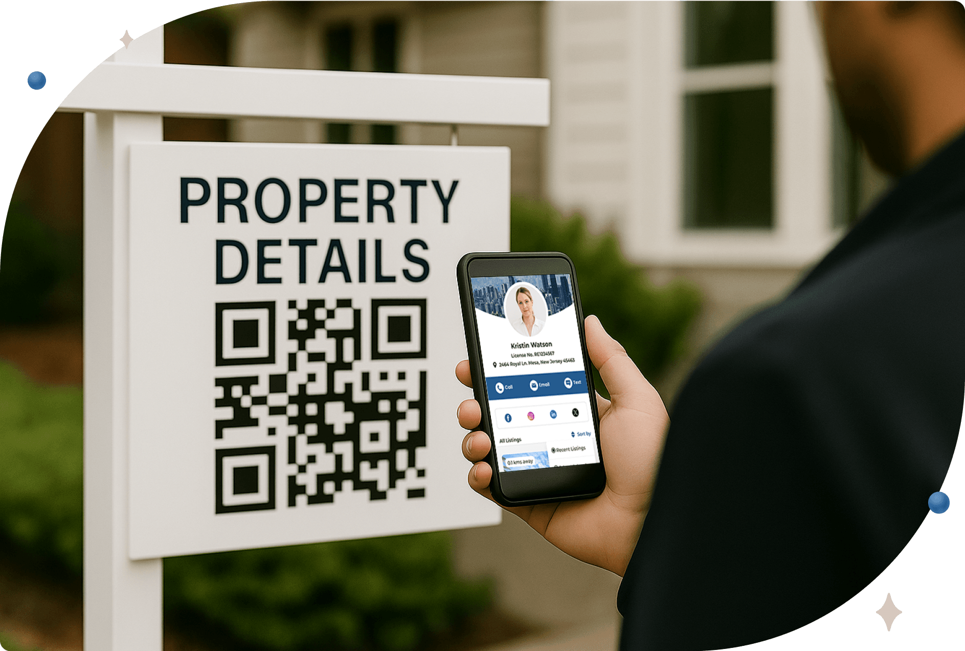 Potential buyer scanning Real Estate QR Code to know more about the property