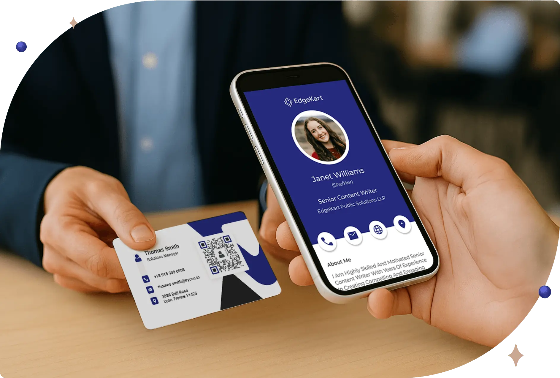 Person scanning a Business Card QR Code to access professional information and contact details