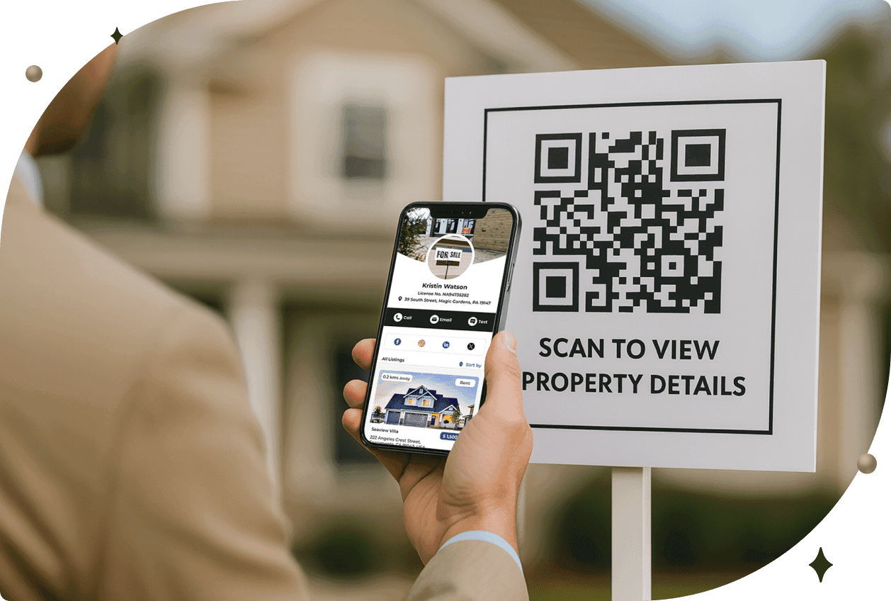 Potential buyer scanning the QR Code outside a property to access property details