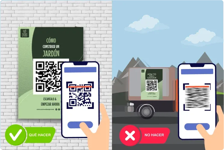 Do's and don'ts for QR code accessibility: place on a static surface for better access, avoid moving surfaces like buses.