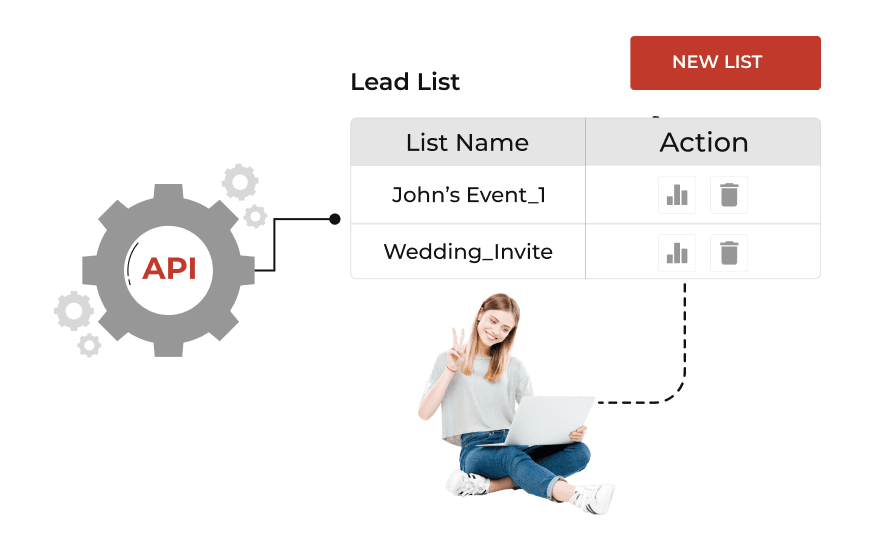 A woman views her laptop, managing and creating lead lists with Scanova's API, demonstrating streamlined user data organization.