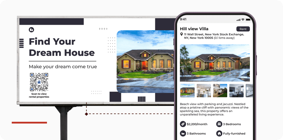 Potential buyer scanning a Real Estate QR Code on a billboard to access property details