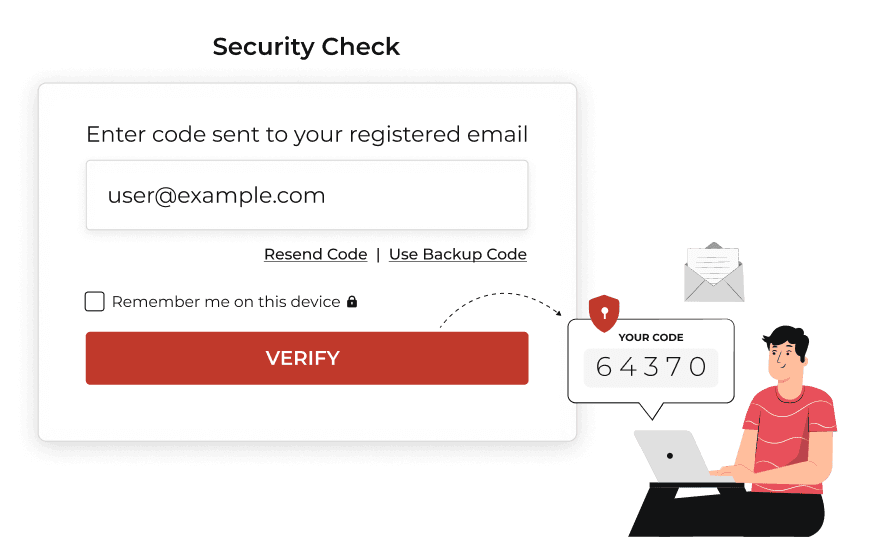 Man entering a code for multi-factor authentication on Scanova's enterprise QR code generator account, ensuring data security