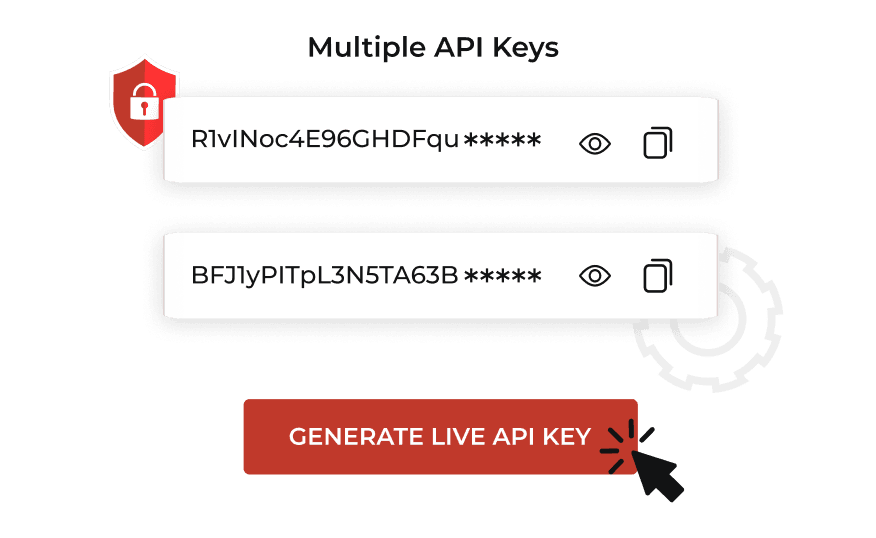 Interface displaying an example of generating multiple API keys simultaneously with robust security via Scanova's QR APIs.