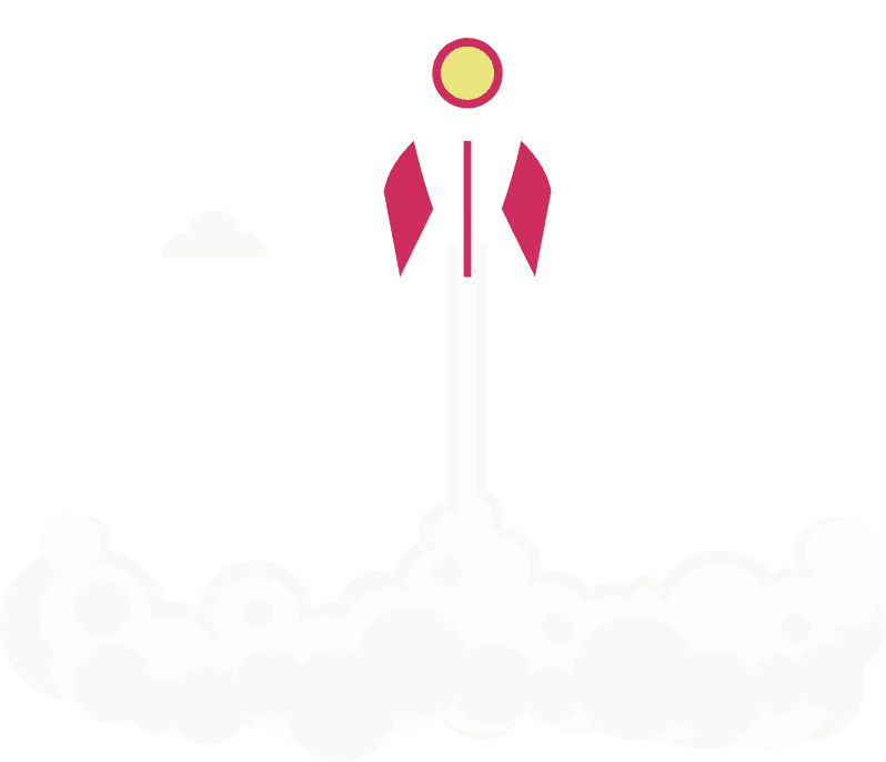 Lancement de fusée rose, symbolisant le début de l'utilisation de nos codes QR.
