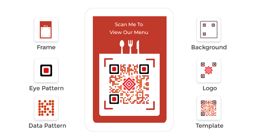Menu QR code with various customization options like frames and logos, providing the ability to tailor QR codes to your brand.