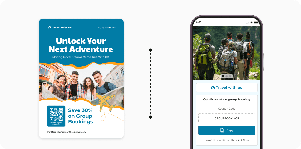 Potential traveler scanning a QR Code to access trip details and coupon code